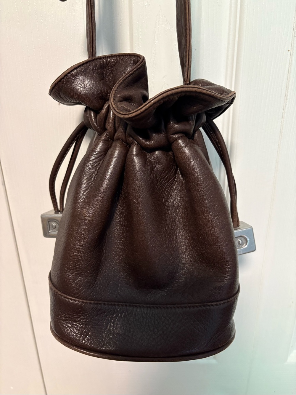 DKNY Dark Brown Leather Drawstring Crossbody - Leather is Very Soft and Smooth